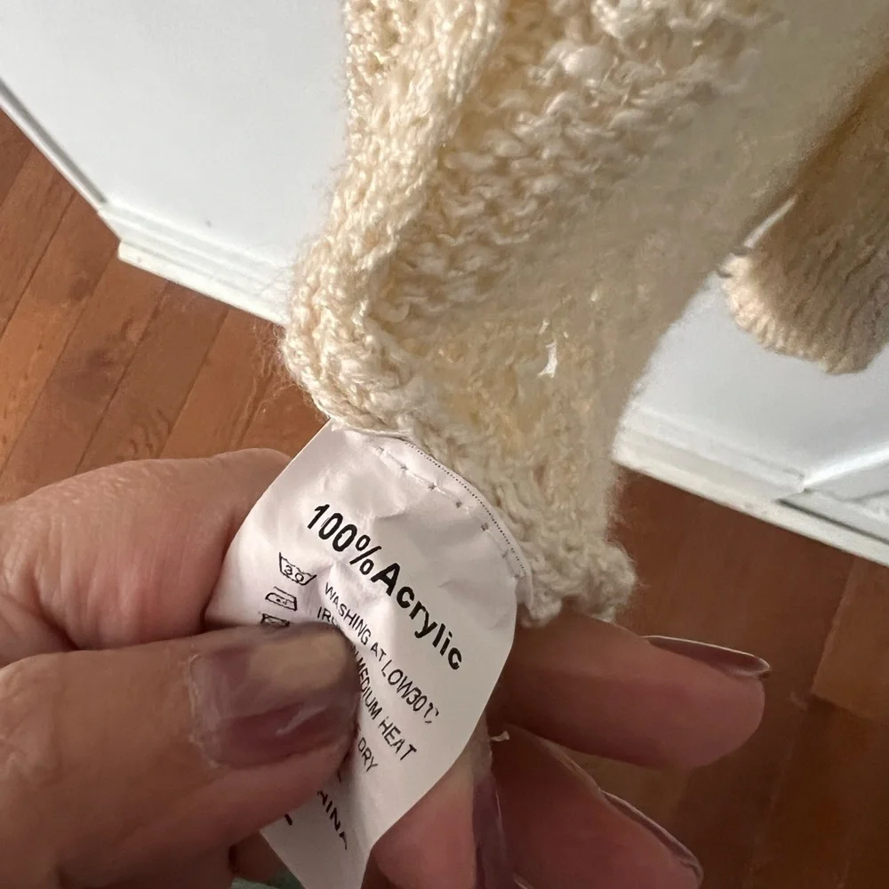 Cream Open-Knit Cardigan - Picture 7 of 9